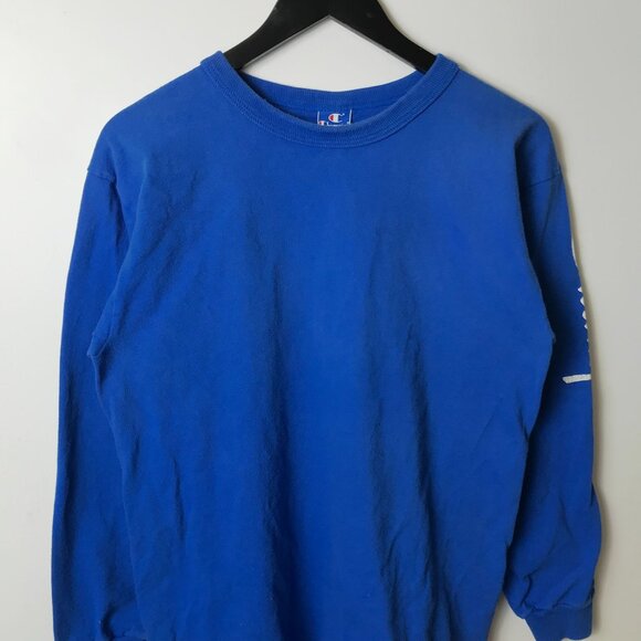 Vintage 90s Champion T Shirt Blue Large L USA Graphic Tee Long Sleeve Solid - Picture 14 of 16